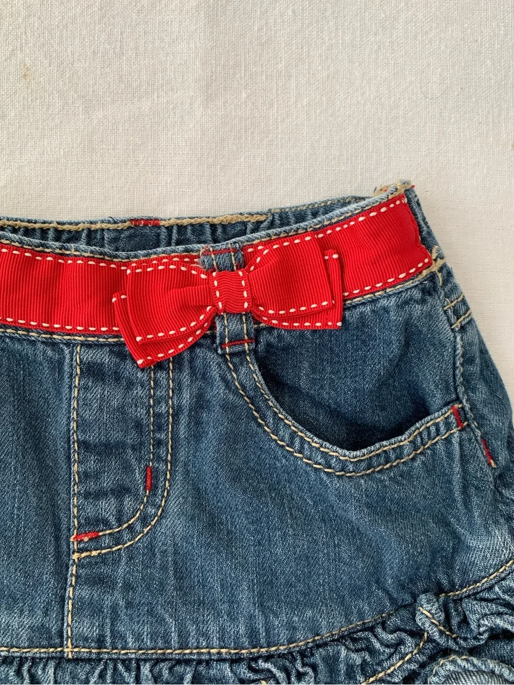 2009 Gymboree Poppy Love Boston Terrier Puppy Dog Embroidered Denim Skirt 18-24M